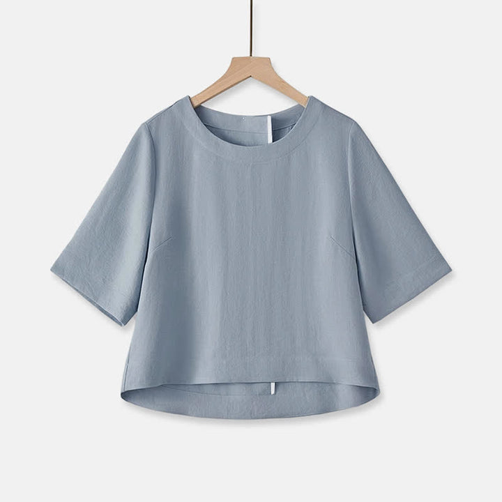 Buddha Stones Sommerliches, lässiges, minimalistisches Kurzarm-T-Shirt mit Rundhalsausschnitt für Damen – einfarbig und kurz geschnitten - Hellstahlblau - US12, UK/AU16, EU44 (2XL) - image 15