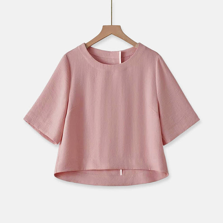 Buddha Stones Sommerliches, lässiges, minimalistisches Kurzarm-T-Shirt mit Rundhalsausschnitt für Damen – einfarbig und kurz geschnitten - Hellrosa - US12, UK/AU16, EU44 (2XL) - image 8