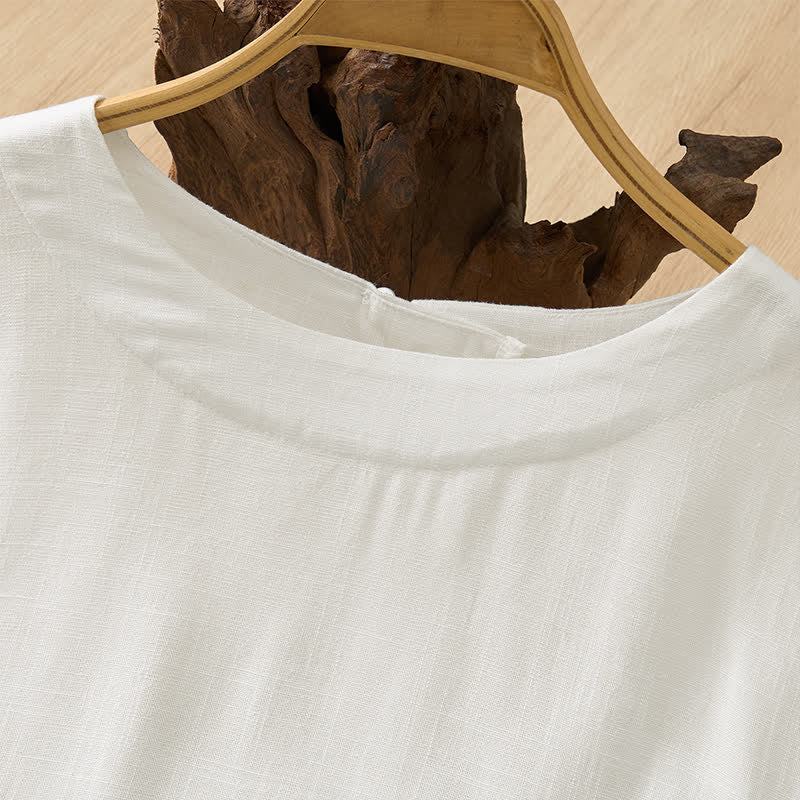 Buddha Stones Sommerliches, lässiges, minimalistisches Kurzarm-T-Shirt mit Rundhalsausschnitt für Damen – einfarbig und kurz geschnitten - image 23