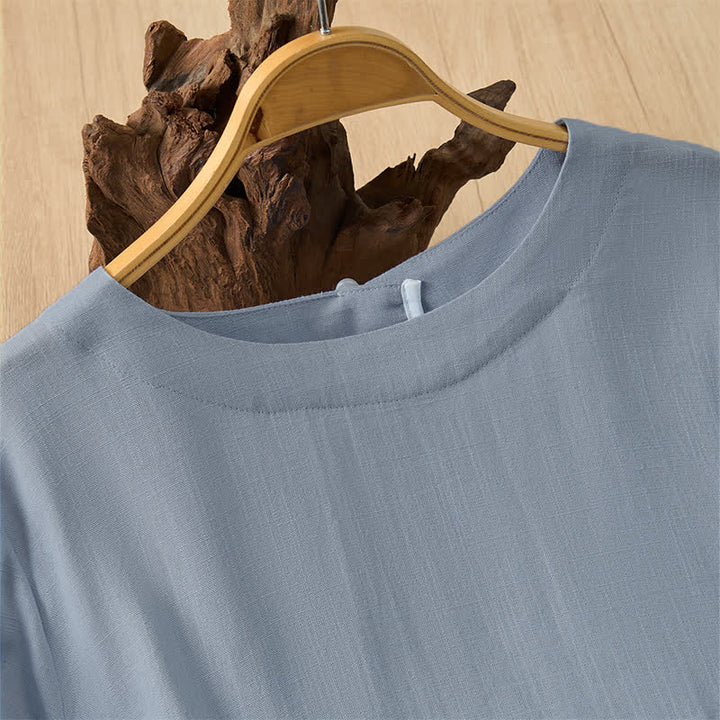 Buddha Stones Sommerliches, lässiges, minimalistisches Kurzarm-T-Shirt mit Rundhalsausschnitt für Damen – einfarbig und kurz geschnitten - image 16