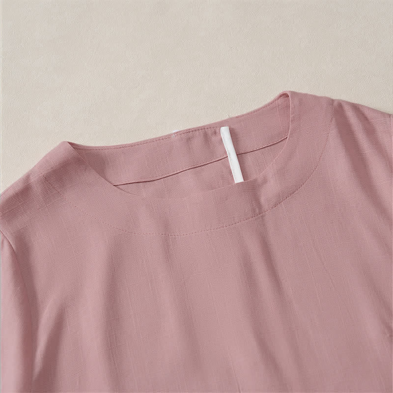 Buddha Stones Sommerliches, lässiges, minimalistisches Kurzarm-T-Shirt mit Rundhalsausschnitt für Damen – einfarbig und kurz geschnitten - image 9