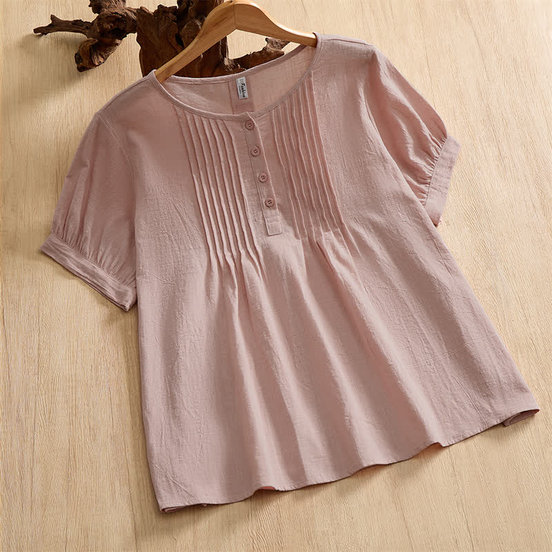 Buddha Stones Lässiges, minimalistisches Kurzarmhemd aus einfarbiger Baumwolle für Damen – perfekt für den Sommer. - Hellrosa - US16, UK/AU20, EU48 (5XL) - image 8