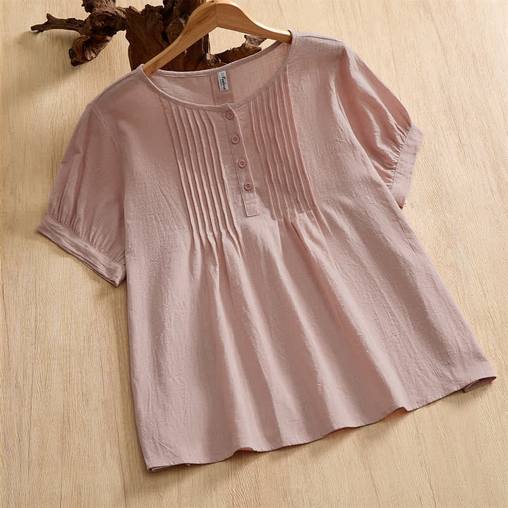 Buddha Stones Lässiges, minimalistisches Kurzarmhemd aus einfarbiger Baumwolle für Damen – perfekt für den Sommer. - Hellrosa - US16, UK/AU20, EU48 (5XL) - image 8
