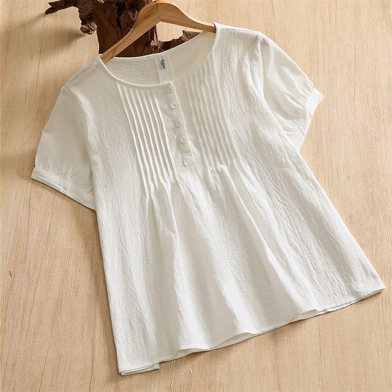 Buddha Stones Lässiges, minimalistisches Kurzarmhemd aus einfarbiger Baumwolle für Damen – perfekt für den Sommer. - Weiß - US16, UK/AU20, EU48 (5XL) - image 24