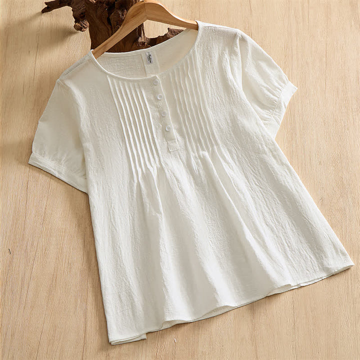 Buddha Stones Lässiges, minimalistisches Kurzarmhemd aus einfarbiger Baumwolle für Damen – perfekt für den Sommer. - Weiß - US16, UK/AU20, EU48 (5XL) - image 24