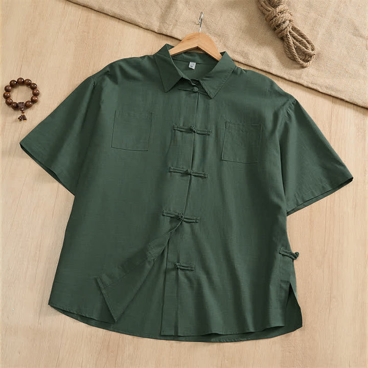 Buddha Stones Lässiges Sommerhemd im Tang-Stil mit Froschknopfleiste, einfarbig, Kurzarm, Herren, mit aufgesetzten Taschen - SeaGreen - US/UK/AU46, EU56 (5XL) - image 8