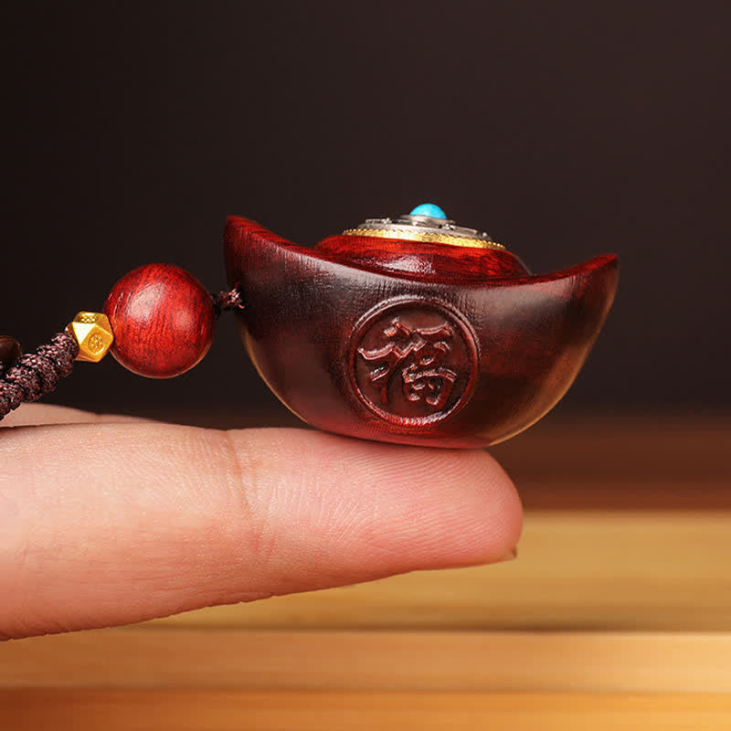 Buddha Stones Rotes Sandelholz Om Mani Padme Hum Yuanbao Weisheit Schlüsselanhänger - image 2