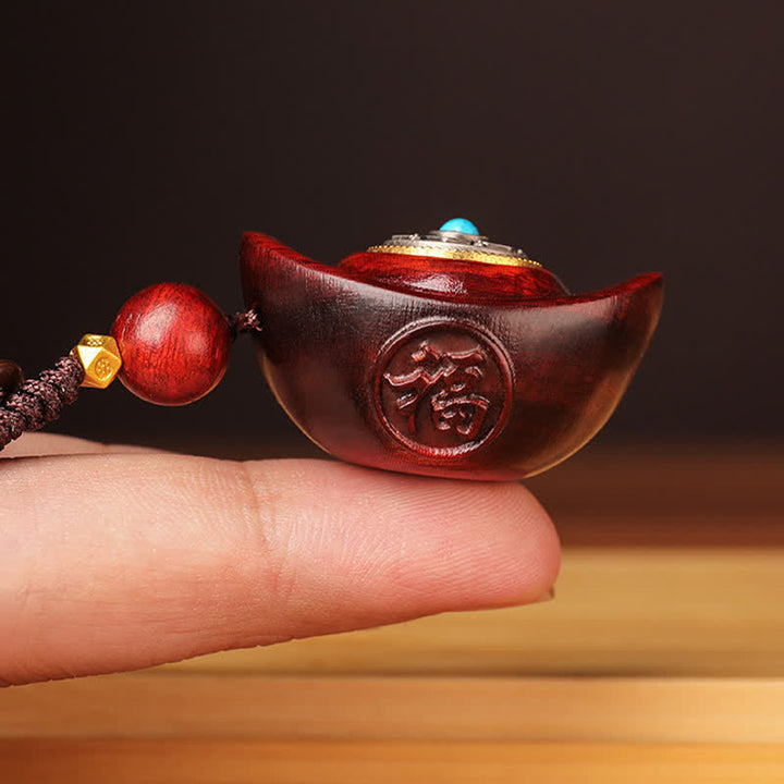 Buddha Stones Rotes Sandelholz Om Mani Padme Hum Yuanbao Weisheit Schlüsselanhänger - image 2