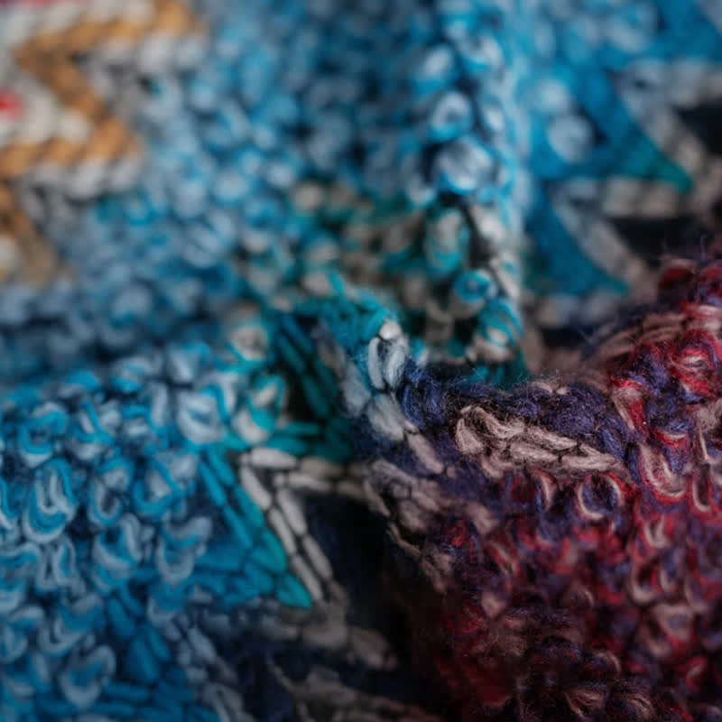 Tibetischer Schal mit Buddha Stones , blau-beige-rotes Wellenmuster, warmer Winterschal mit Quasten - image 9