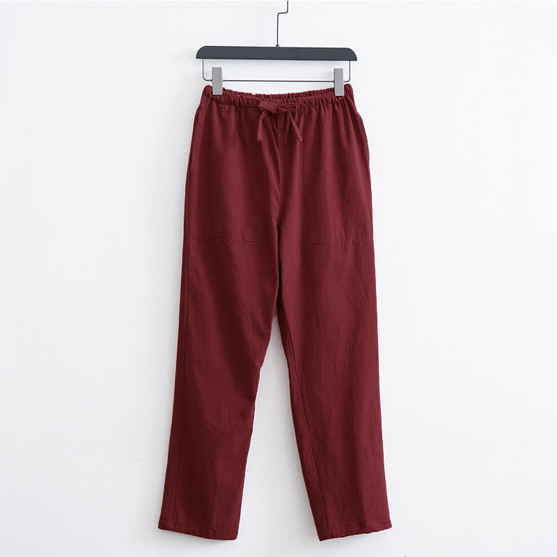 Buddha Stones Herren-Freizeithose aus Baumwolle, einfarbig, mit Kordelzug und Taschen - Purpurrot - US/ UK/AU44, EU54 (4XL)  - image 9