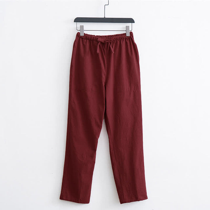 Buddha Stones Herren-Freizeithose aus Baumwolle, einfarbig, mit Kordelzug und Taschen - Purpurrot - US/ UK/AU44, EU54 (4XL)  - image 9