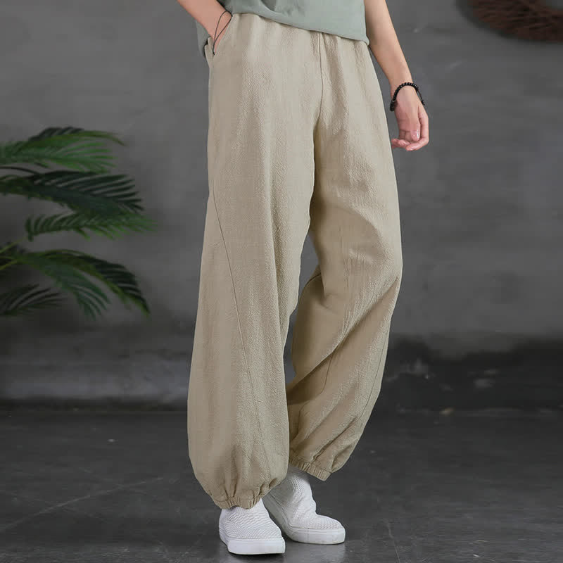 Buddha Stones Einfarbige Damenhose aus Ramie-Leinen-Baumwolle mit Taschen - image 12