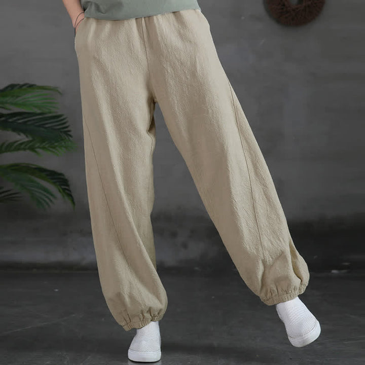 Buddha Stones Einfarbige Damenhose aus Ramie-Leinen-Baumwolle mit Taschen - image 16