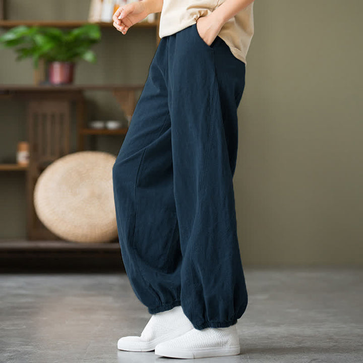 Buddha Stones Einfarbige Damenhose aus Ramie-Leinen-Baumwolle mit Taschen - image 51