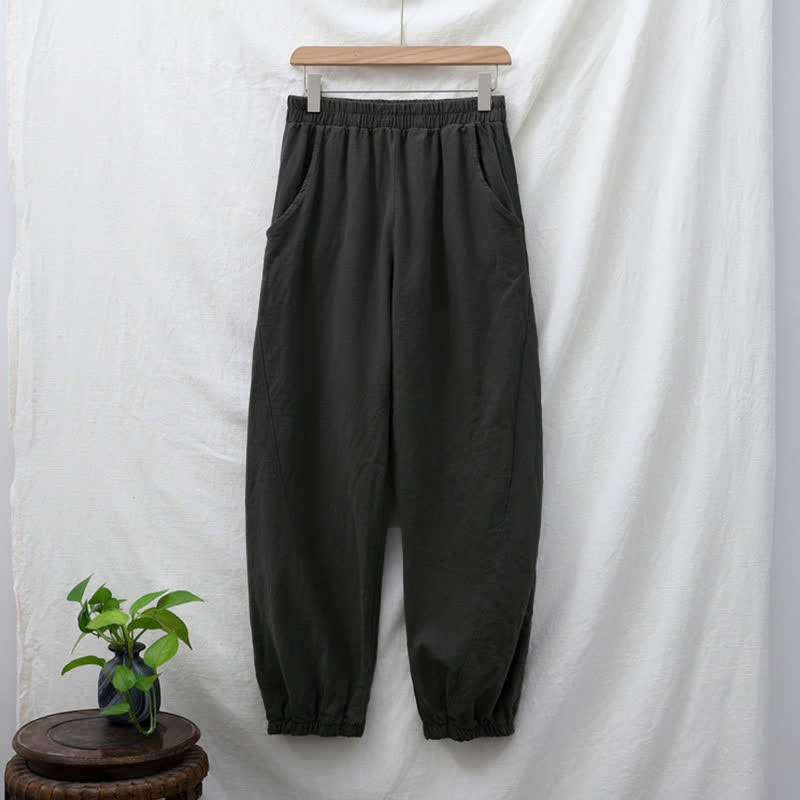 Buddha Stones Einfarbige Damenhose aus Ramie-Leinen-Baumwolle mit Taschen - image 9