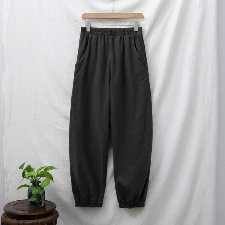 Buddha Stones Einfarbige Damenhose aus Ramie-Leinen-Baumwolle mit Taschen - image 9