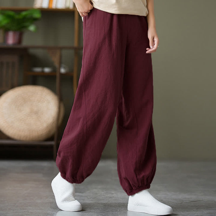 Buddha Stones Einfarbige Damenhose aus Ramie-Leinen-Baumwolle mit Taschen - image 58
