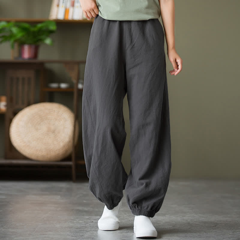 Buddha Stones Einfarbige Damenhose aus Ramie-Leinen-Baumwolle mit Taschen - image 5