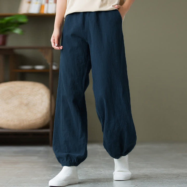 Buddha Stones Einfarbige Damenhose aus Ramie-Leinen-Baumwolle mit Taschen - image 49
