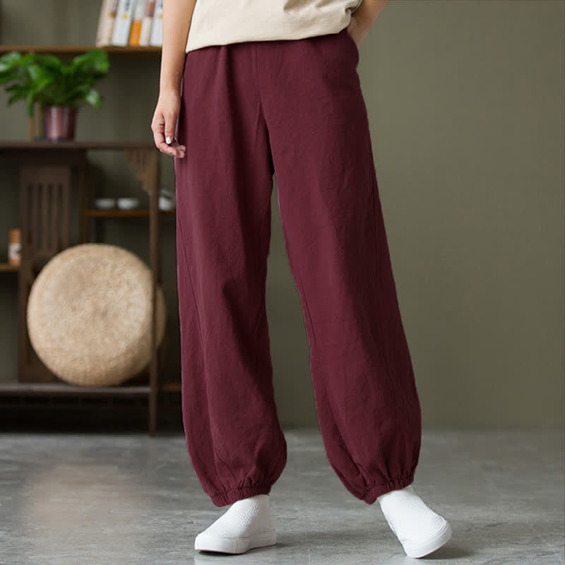 Buddha Stones Einfarbige Damenhose aus Ramie-Leinen-Baumwolle mit Taschen - image 60