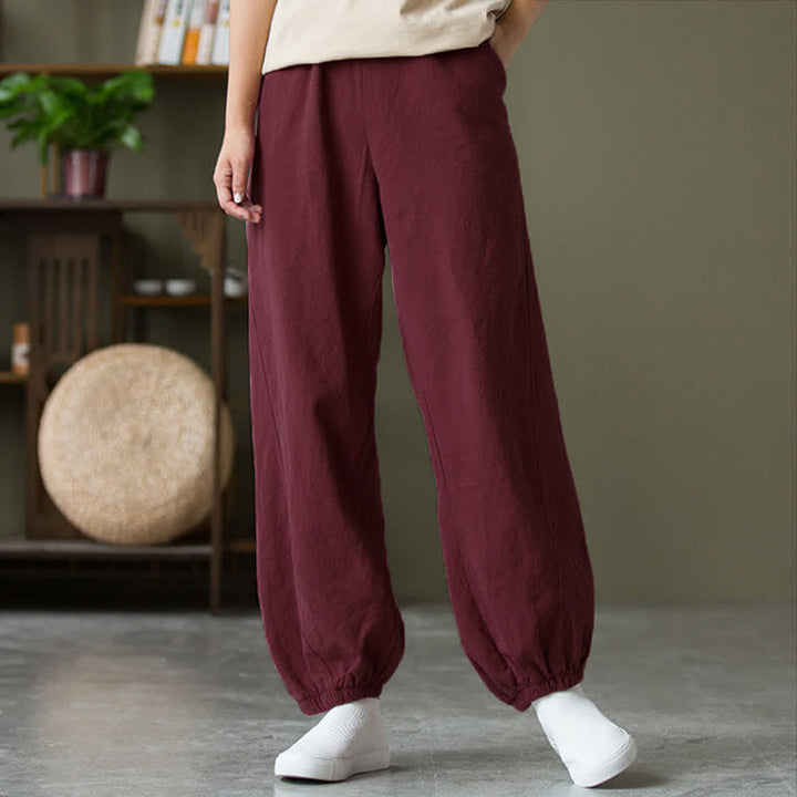 Buddha Stones Einfarbige Damenhose aus Ramie-Leinen-Baumwolle mit Taschen - image 60