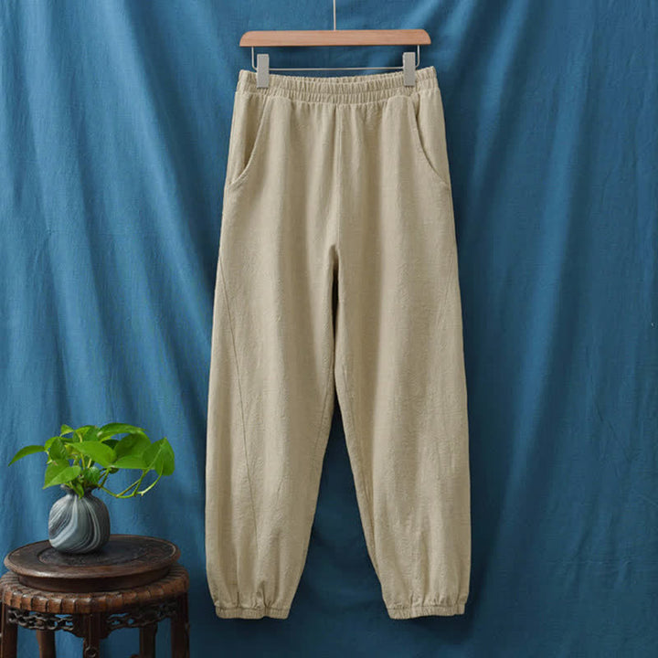 Buddha Stones Einfarbige Damenhose aus Ramie-Leinen-Baumwolle mit Taschen - image 18