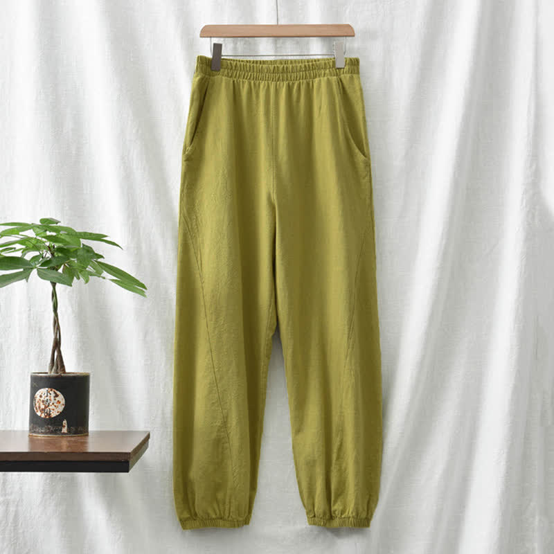 Buddha Stones Einfarbige Damenhose aus Ramie-Leinen-Baumwolle mit Taschen - image 27