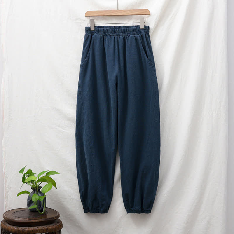 Buddha Stones Einfarbige Damenhose aus Ramie-Leinen-Baumwolle mit Taschen - image 55