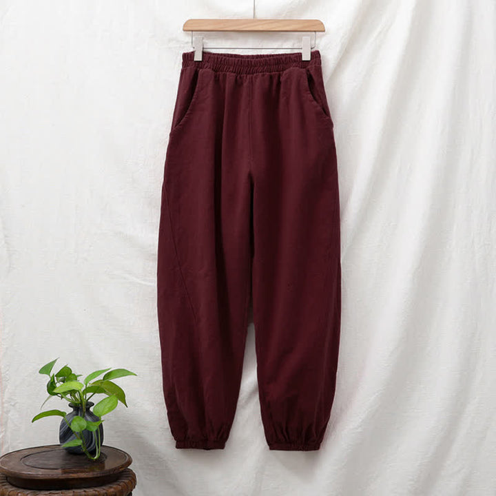 Buddha Stones Einfarbige Damenhose aus Ramie-Leinen-Baumwolle mit Taschen - image 63