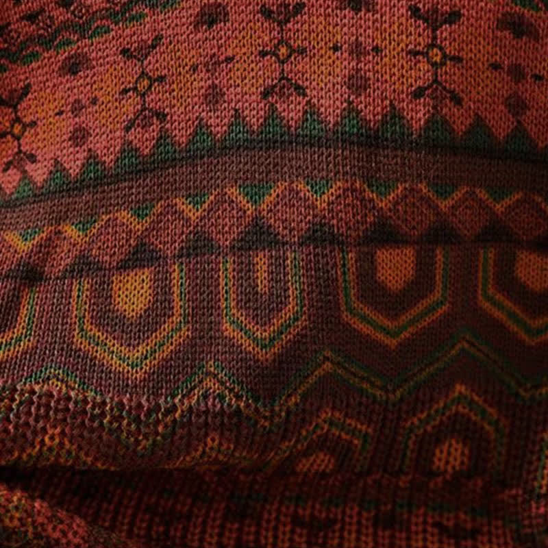 Buddha Stones Herbststreifen-Strickpullover mit geometrischen Blumenmuster, Damen, Langarm, aus Baumwolle, Kapuzenpullover - image 10