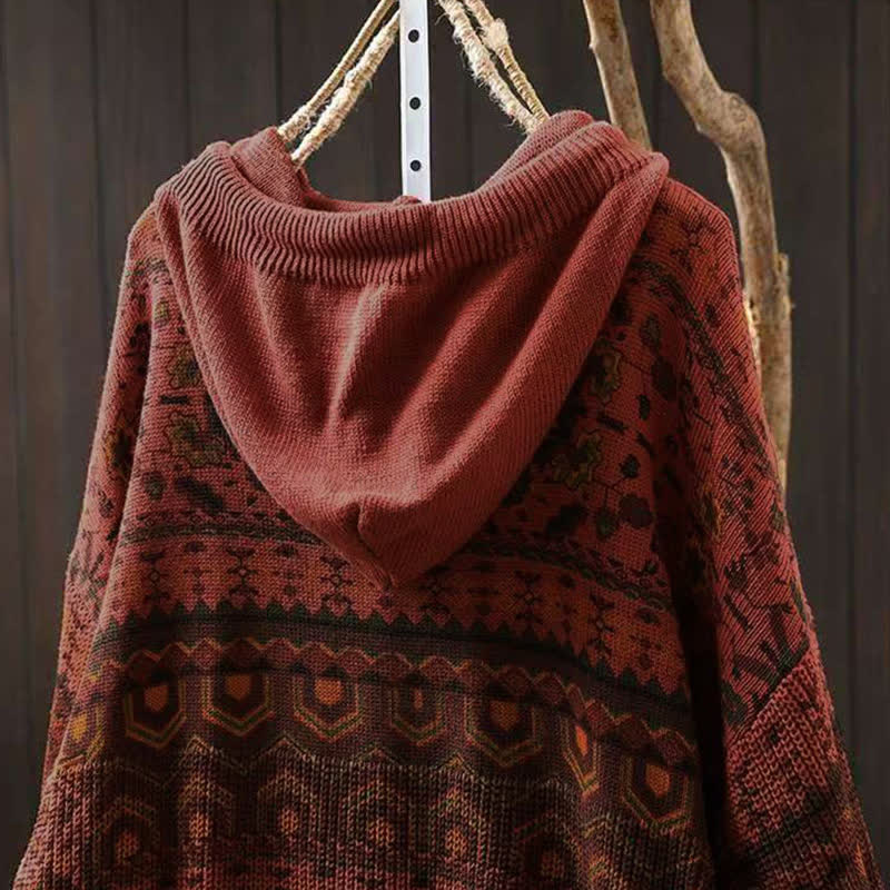 Buddha Stones Herbststreifen-Strickpullover mit geometrischen Blumenmuster aus Baumwolle für Damen, langärmelig - image 5