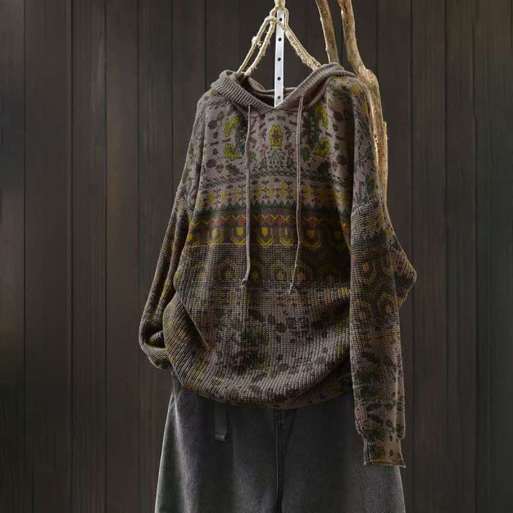 Buddha Stones Herbststreifen-Strickpullover mit geometrischen Blumenmuster aus Baumwolle für Damen, langärmelig - Dunkelkhaki - US4-6, UK/AU8-10, EU36-38 (F) - image 12