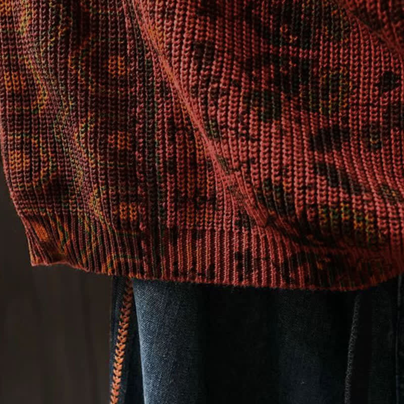 Buddha Stones Herbststreifen-Strickpullover mit geometrischen Blumenmuster, Damen, Langarm, aus Baumwolle, Kapuzenpullover - image 9