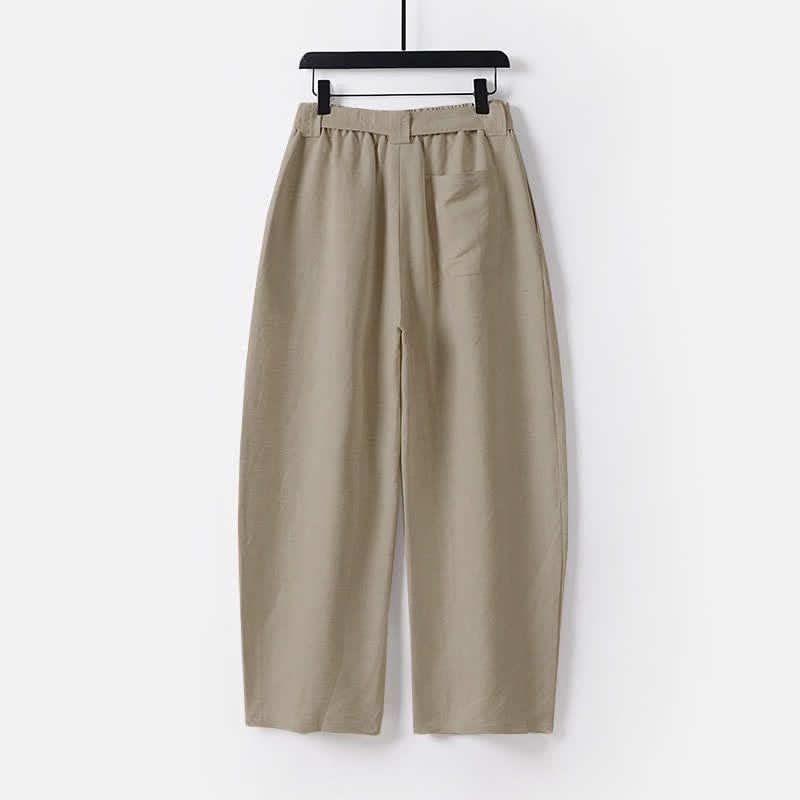 Buddha Stones Sommerhose mit Reißverschluss, elastischem Bund, weitem Bein und Taschen aus Baumwoll-Leinen-Mischgewebe - image 1