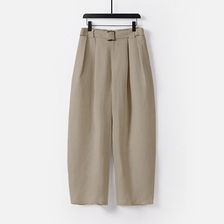 Buddha Stones Sommerhose mit Reißverschluss, elastischem Bund, weitem Bein und Taschen aus Baumwoll-Leinen-Mischgewebe - Bräunen - US/UK/AU56, EU66 (9XL) - image 0
