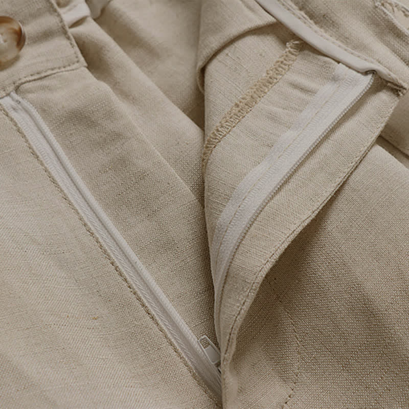 Buddha Stones Sommerhose mit Reißverschluss, elastischem Bund, weitem Bein und Taschen aus Baumwoll-Leinen-Mischgewebe - image 3