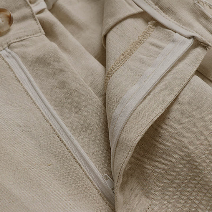 Buddha Stones Sommerhose mit Reißverschluss, elastischem Bund, weitem Bein und Taschen aus Baumwoll-Leinen-Mischgewebe - image 3