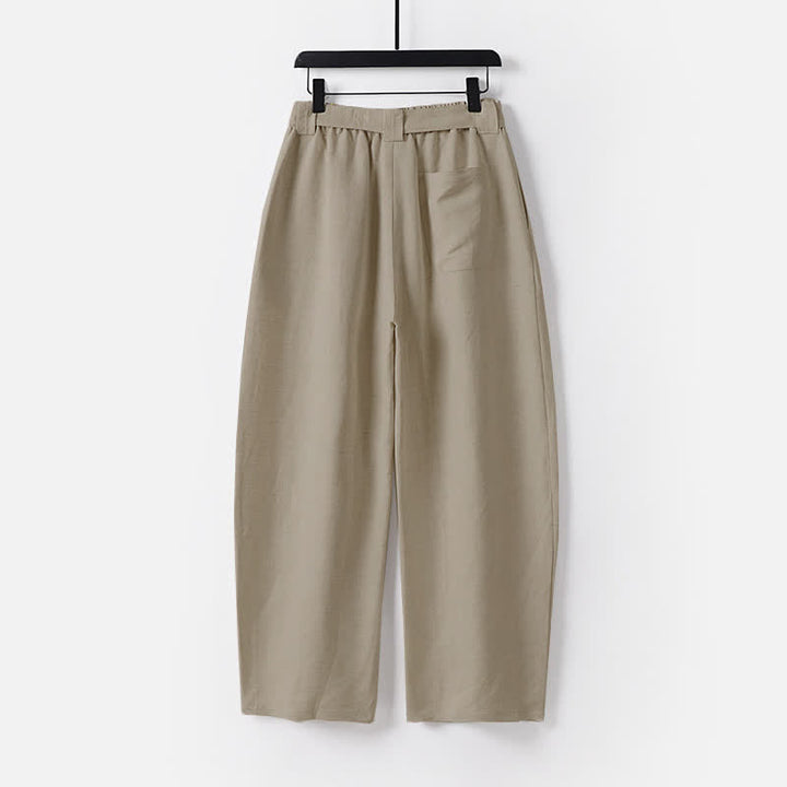 Buddha Stones Sommerhose mit Reißverschluss, elastischem Bund, weitem Bein und Taschen aus Baumwoll-Leinen-Mischgewebe - image 1