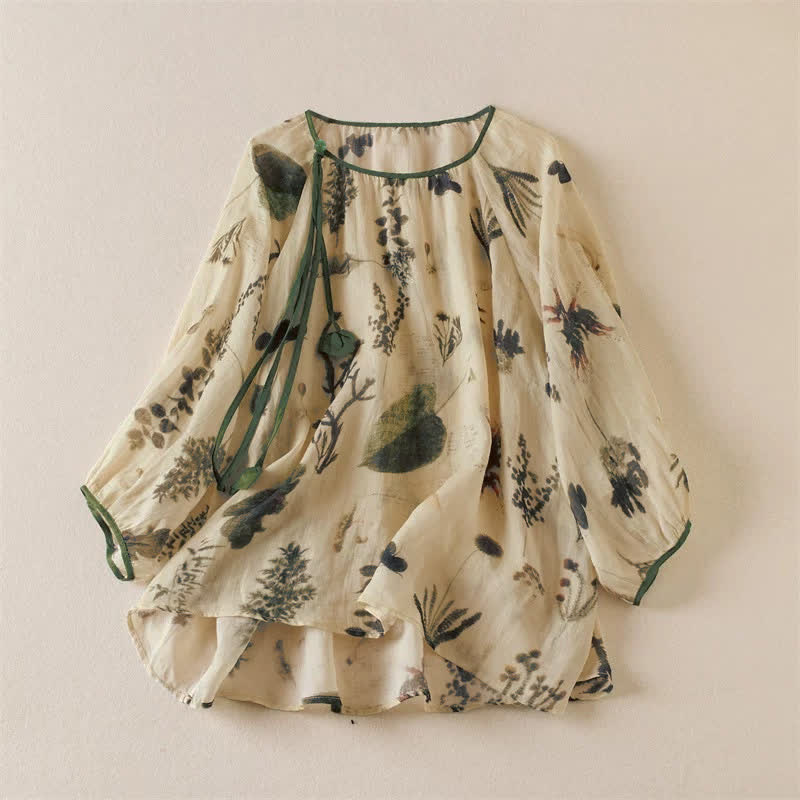 Buddha Stones Boho-Damenblusen mit Kordelzug und Blumenmuster, langärmlig, für Frühling und Sommer - Blanchierte Mandel - US12, UK/AU16, EU44 (2XL) - image 0