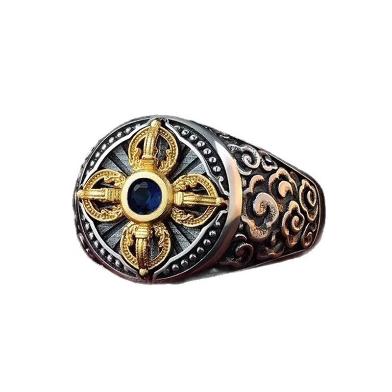 Buddha Stones, tibetisches Kreuz-Design, Vajra, glückverheißende Wolken, Muster, Kupfer, verstellbarer Balance-Ring - image 5