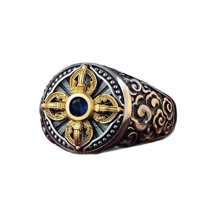 Buddha Stones, tibetisches Kreuz-Design, Vajra, glückverheißende Wolken, Muster, Kupfer, verstellbarer Balance-Ring - image 5