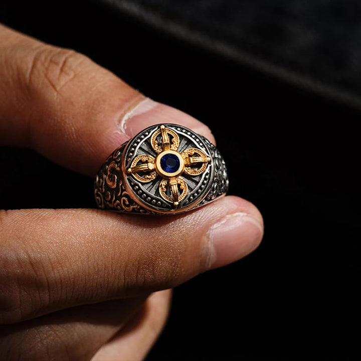 Buddha Stones, tibetisches Kreuz-Design, Vajra, glückverheißende Wolken, Muster, Kupfer, verstellbarer Balance-Ring - image 2