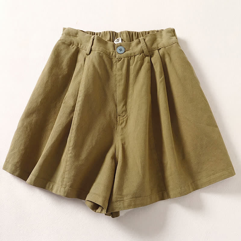 Buddha Stones Lässige, minimalistische, einfarbige Damen-Shorts mit Knopfleiste und Taschen für den Sommer - Goldrute - US8-10, UK/AU12-14, EU40-42 (2XL) - image 3