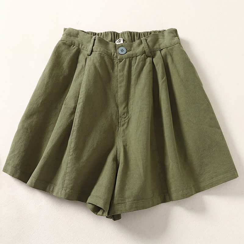 Buddha Stones Lässige, minimalistische, einfarbige Damen-Shorts mit Knopfleiste und Taschen für den Sommer - Olivgrün - US8-10, UK/AU12-14, EU40-42 (2XL) - image 2