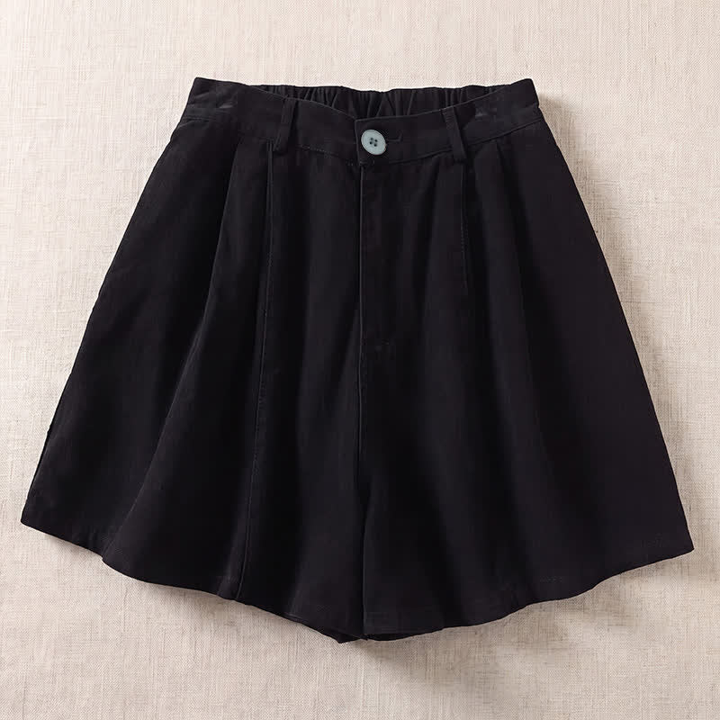 Buddha Stones Lässige, minimalistische, einfarbige Damen-Shorts mit Knopfleiste und Taschen für den Sommer - Schwarz - US8-10, UK/AU12-14, EU40-42 (2XL) - image 1