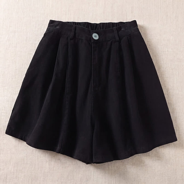 Buddha Stones Lässige, minimalistische, einfarbige Damen-Shorts mit Knopfleiste und Taschen für den Sommer - Schwarz - US8-10, UK/AU12-14, EU40-42 (2XL) - image 1