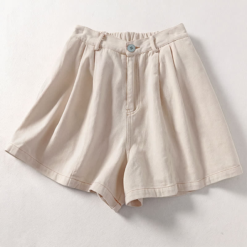 Buddha Stones Lässige, minimalistische, einfarbige Damen-Shorts mit Knopfleiste und Taschen für den Sommer - Leinen - US8-10, UK/AU12-14, EU40-42 (2XL) - image 0