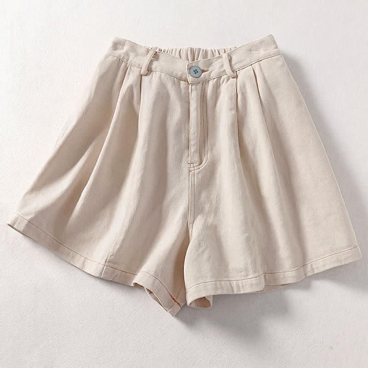 Buddha Stones Lässige, minimalistische, einfarbige Damen-Shorts mit Knopfleiste und Taschen für den Sommer - Leinen - US8-10, UK/AU12-14, EU40-42 (2XL) - image 0