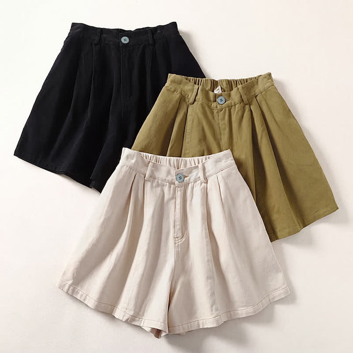 Buddha Stones Lässige, minimalistische, einfarbige Damen-Shorts mit Knopfleiste und Taschen für den Sommer - image 4