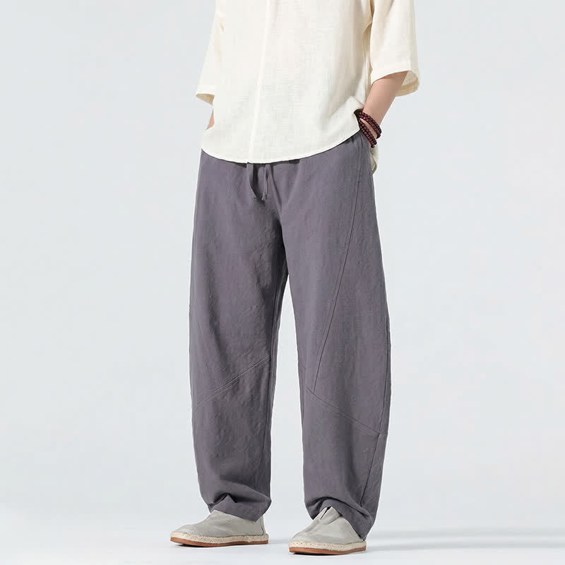 Buddha Stones Lässige, minimalistische Leinenhose für Herren, gerades Bein, mit Taschen und Kordelzug, ideal für Frühling und Sommer - image 2